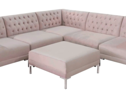 Rosa Ecksofa Hocker Chesterfield Sofas Möbel xxl Big Textill Stoff Sofas 2tlg
